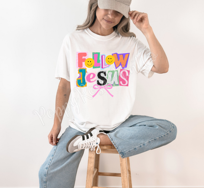 Follow Jesus (Colorful Ransom Letters) Comfort Colors Shirt