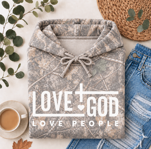 Love God Love People Camo Hoodie
