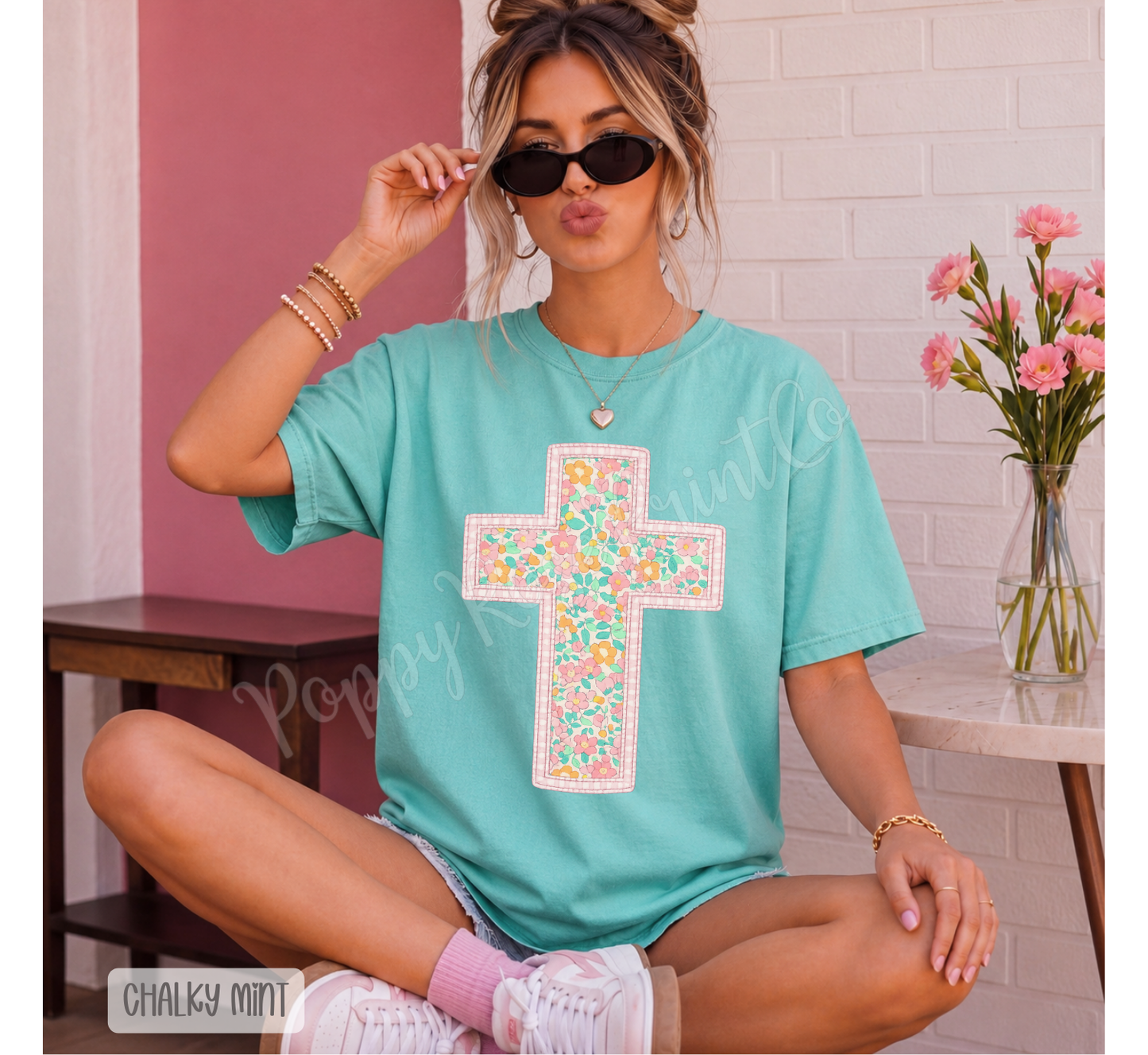 Floral Cross Comfort Colors Shirt