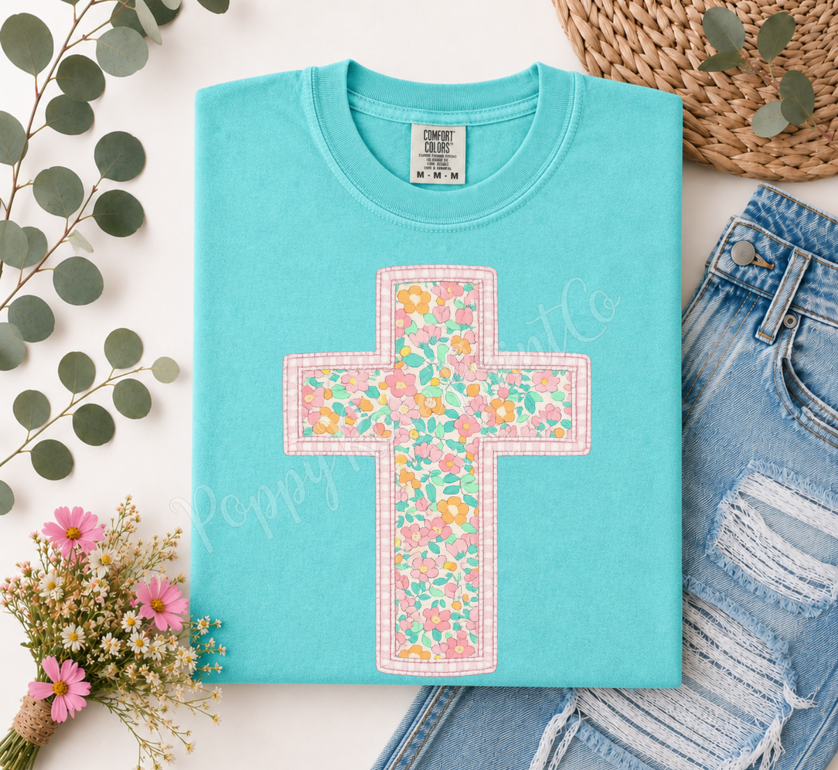 Floral Cross Comfort Colors Shirt
