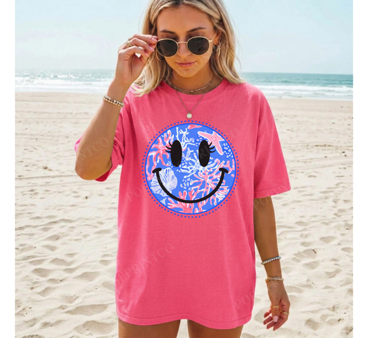 Coral Smiley Comfort Colors Shirt