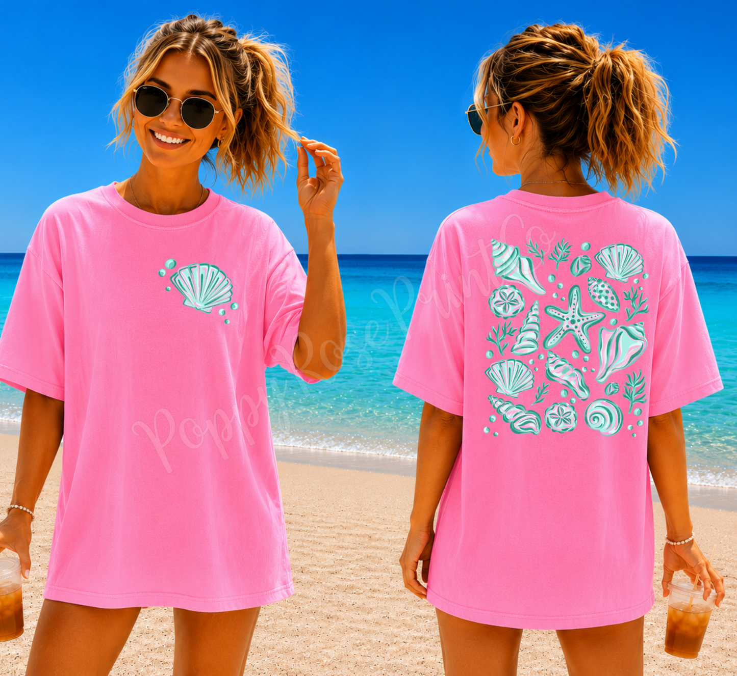Mint Seashells Front & Back Comfort Colors Shirt