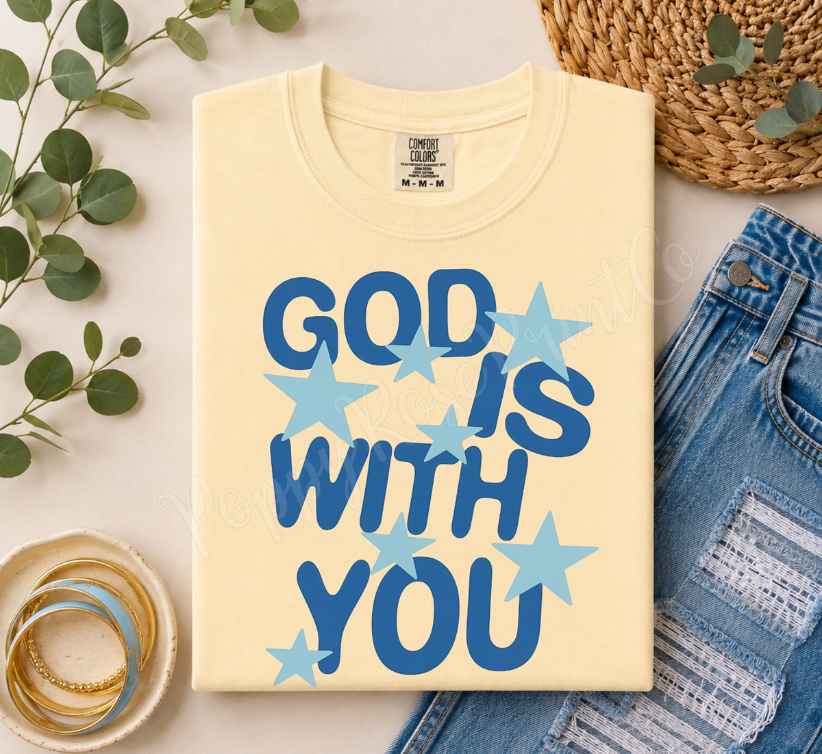 God is With You - Blue Stars Comfort Colors Shirt