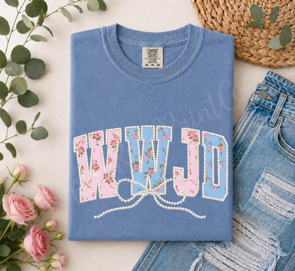 Faux Pearl WWJD Comfort Colors Shirt