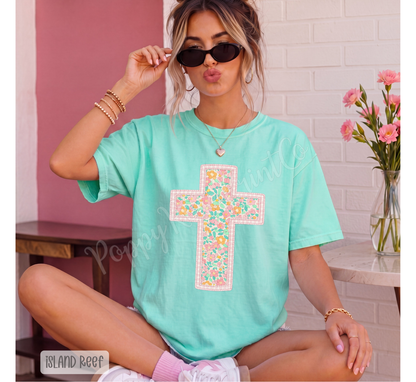 Floral Cross Comfort Colors Shirt
