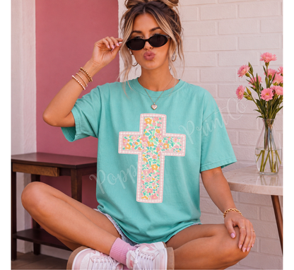 Floral Cross Comfort Colors Shirt