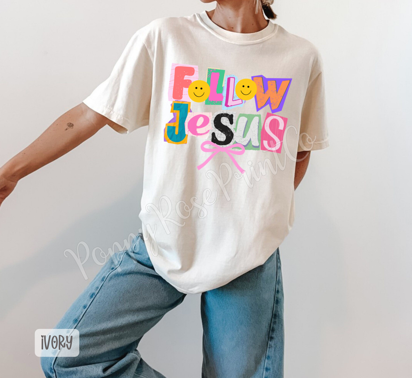 Follow Jesus (Colorful Ransom Letters) Comfort Colors Shirt