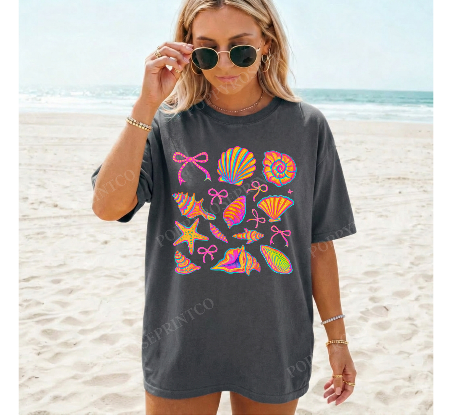 Neon Seashells Comfort Colors Shirt