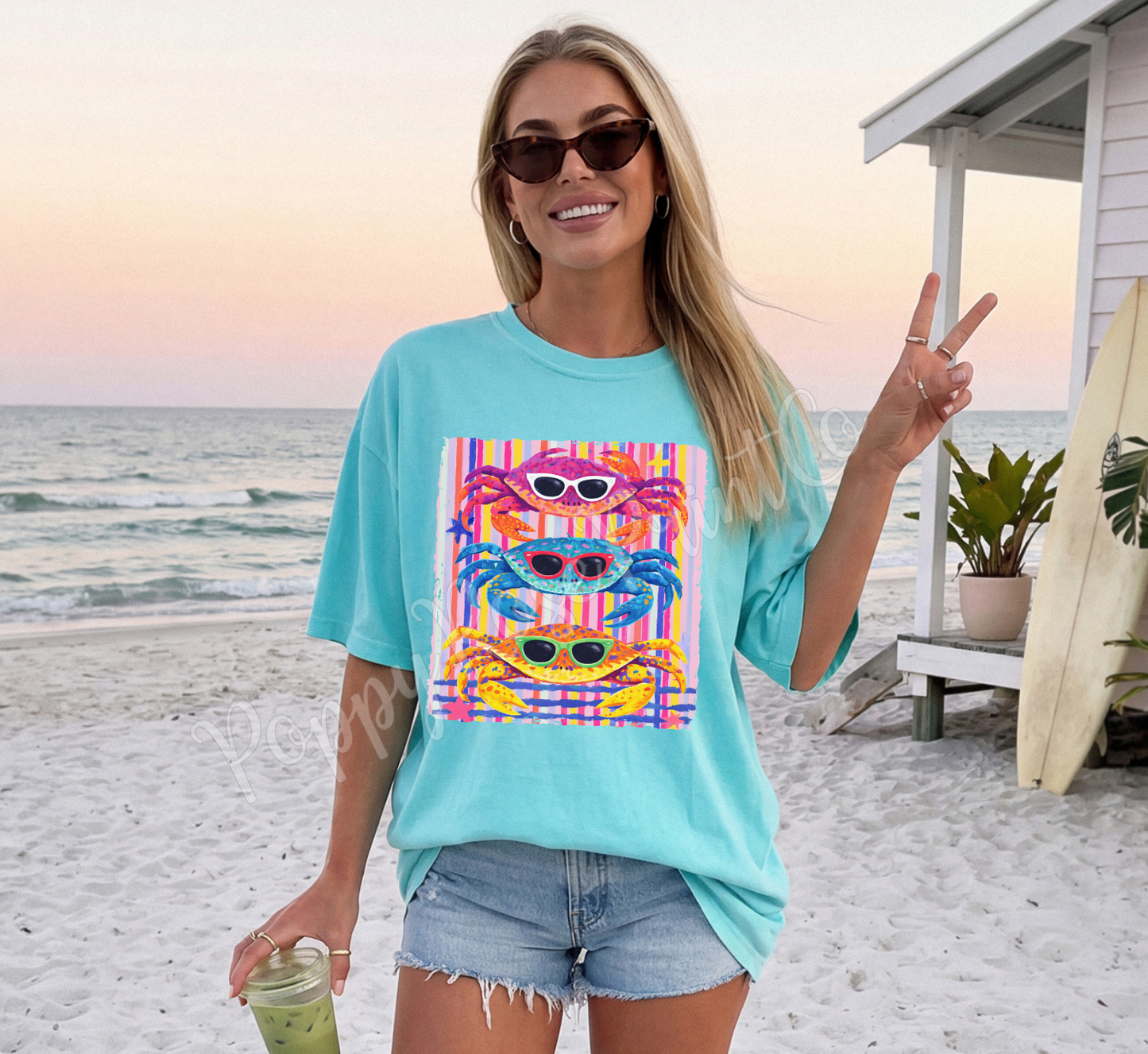 Preppy Striped Crab Shirt Comfort Colors