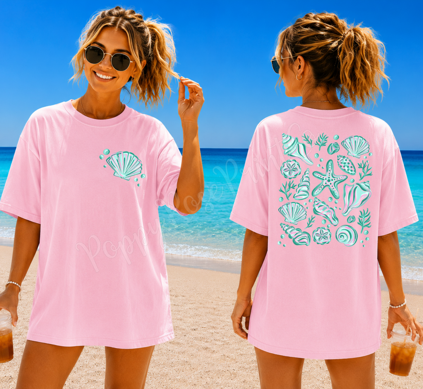 Mint Seashells Front & Back Comfort Colors Shirt