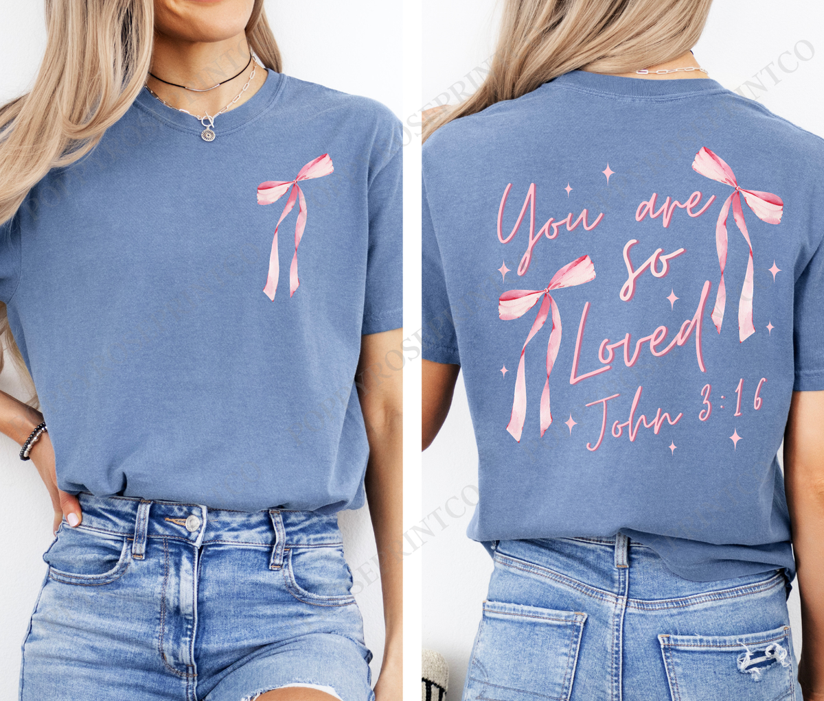 John 3:16 You Are Loved Pink Bow Comfort Colors Shirt