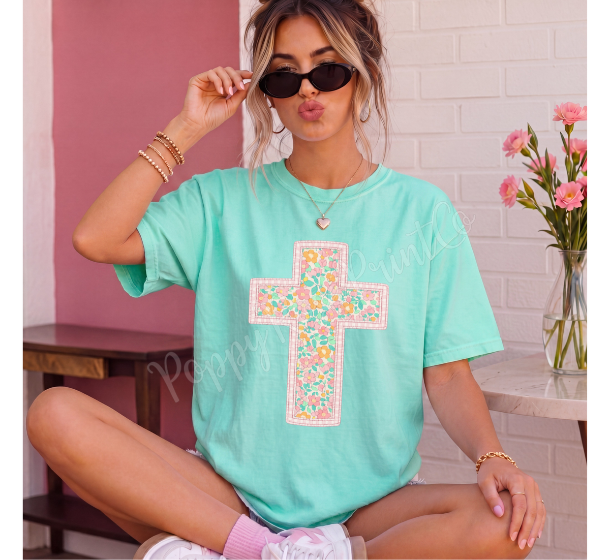 Floral Cross Comfort Colors Shirt