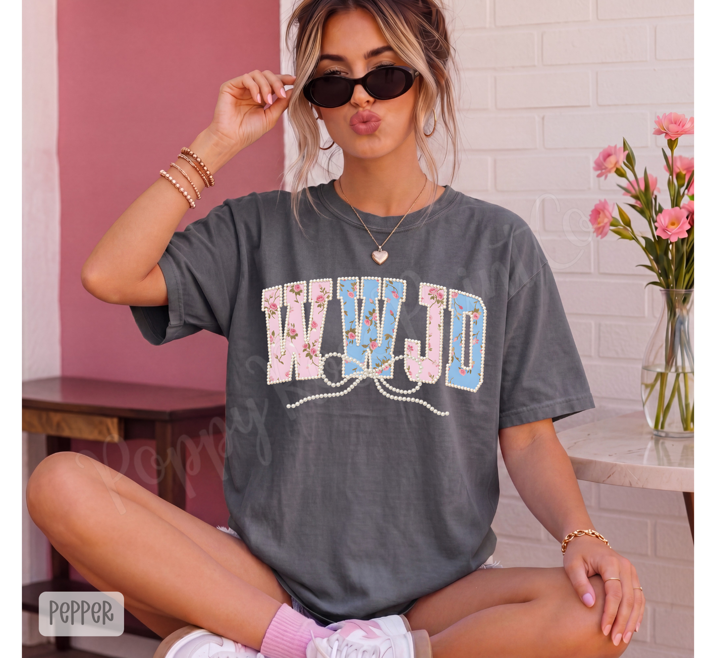 Faux Pearl WWJD Comfort Colors Shirt