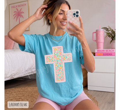 Floral Cross Comfort Colors Shirt