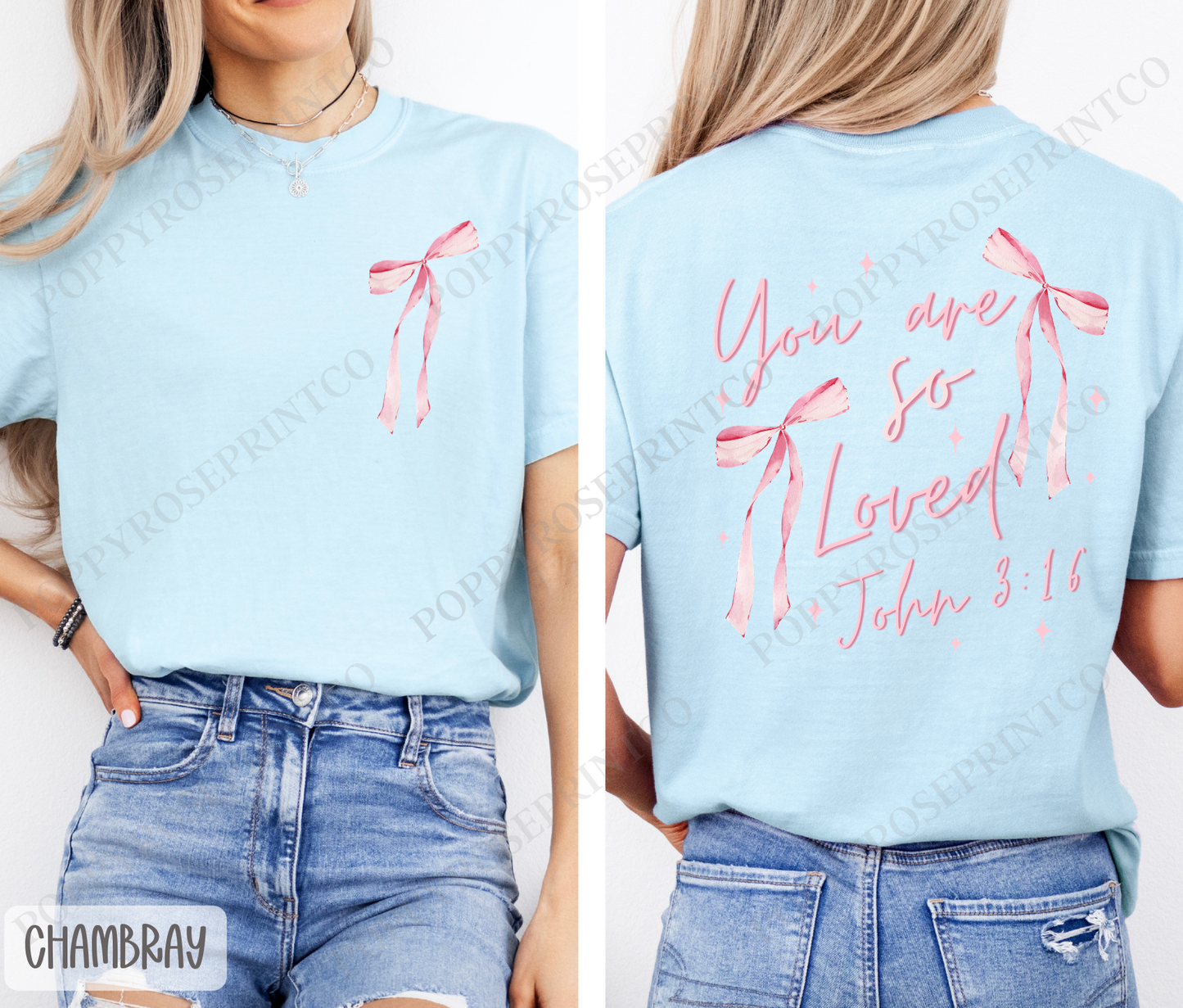 John 3:16 You Are Loved Pink Bow Comfort Colors Shirt