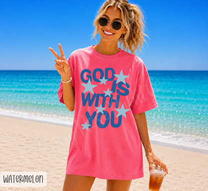 God is With You - Blue Stars Comfort Colors Shirt