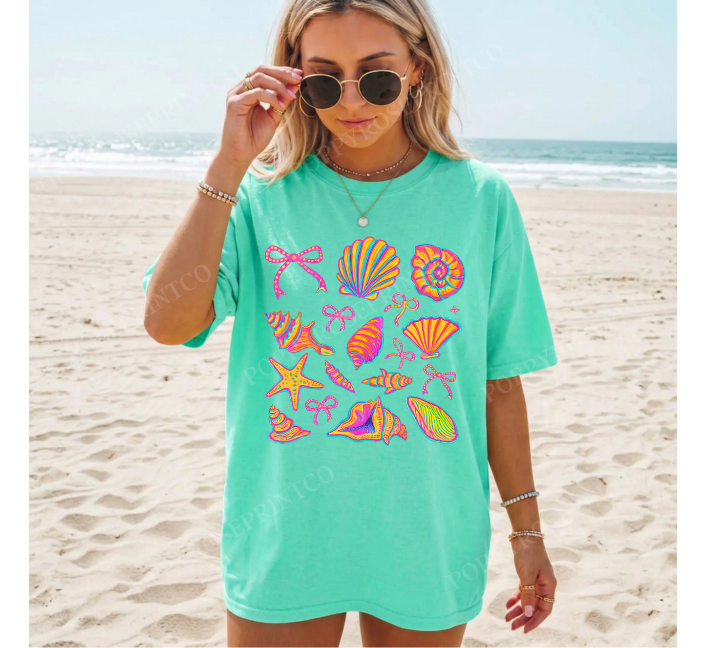 Neon Seashells Comfort Colors Shirt