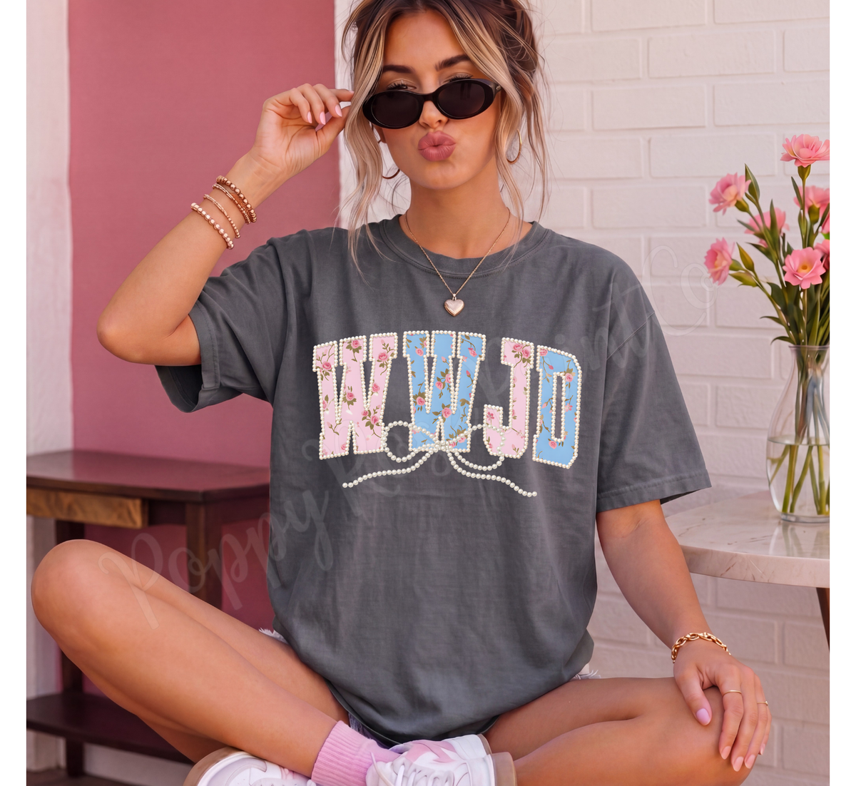 Faux Pearl WWJD Comfort Colors Shirt
