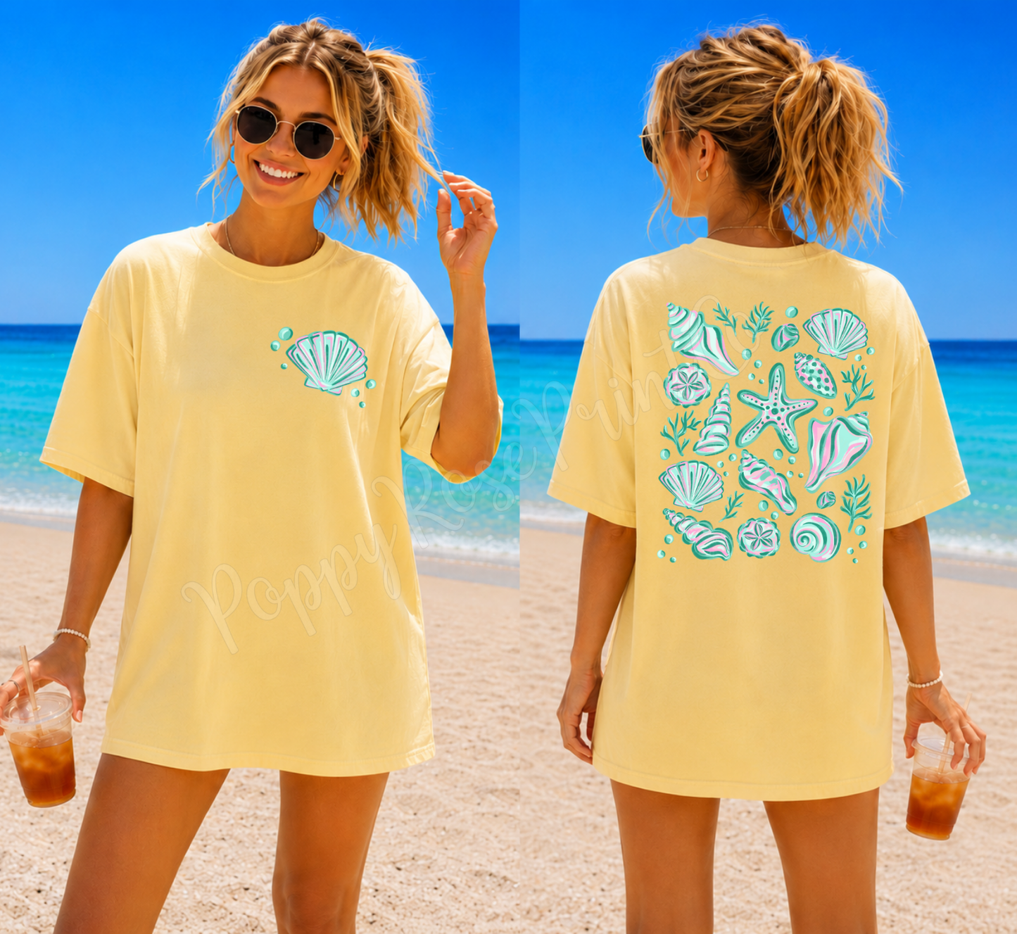 Mint Seashells Front & Back Comfort Colors Shirt