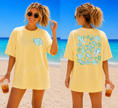 Mint Seashells Front & Back Comfort Colors Shirt