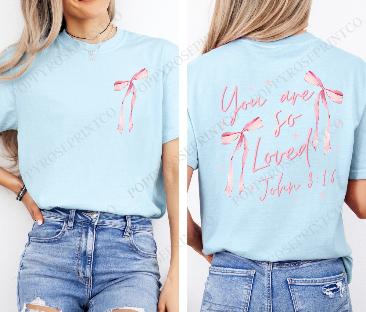 John 3:16 You Are Loved Pink Bow Comfort Colors Shirt