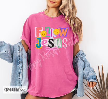 Follow Jesus (Colorful Ransom Letters) Comfort Colors Shirt