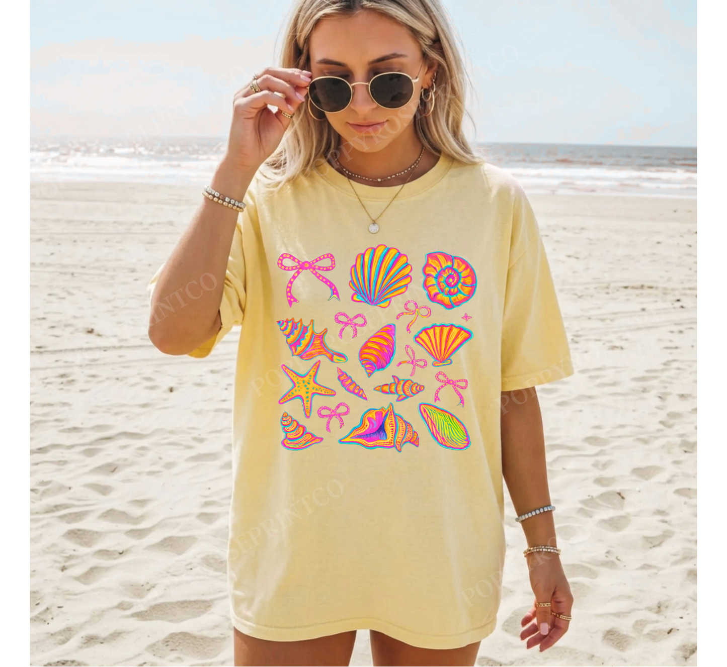 Neon Seashells Comfort Colors Shirt