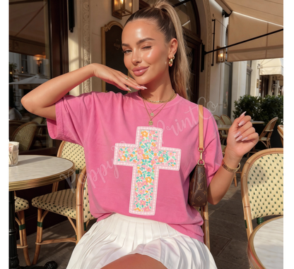 Floral Cross Comfort Colors Shirt