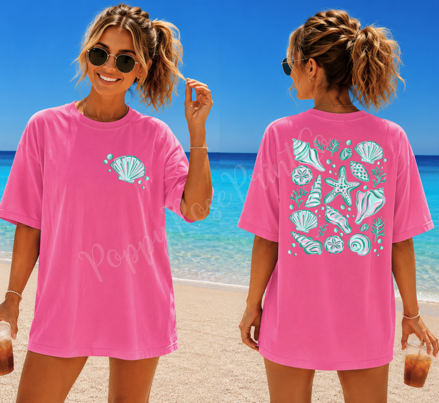 Mint Seashells Front & Back Comfort Colors Shirt
