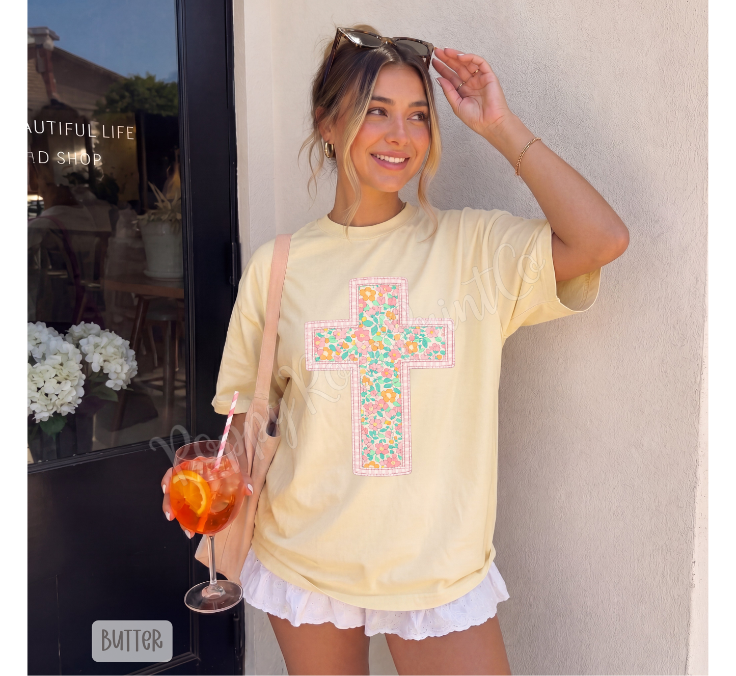 Floral Cross Comfort Colors Shirt