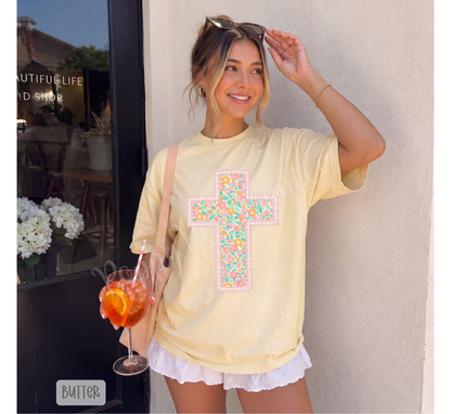 Floral Cross Comfort Colors Shirt