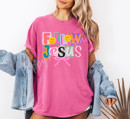 Follow Jesus (Colorful Ransom Letters) Comfort Colors Shirt