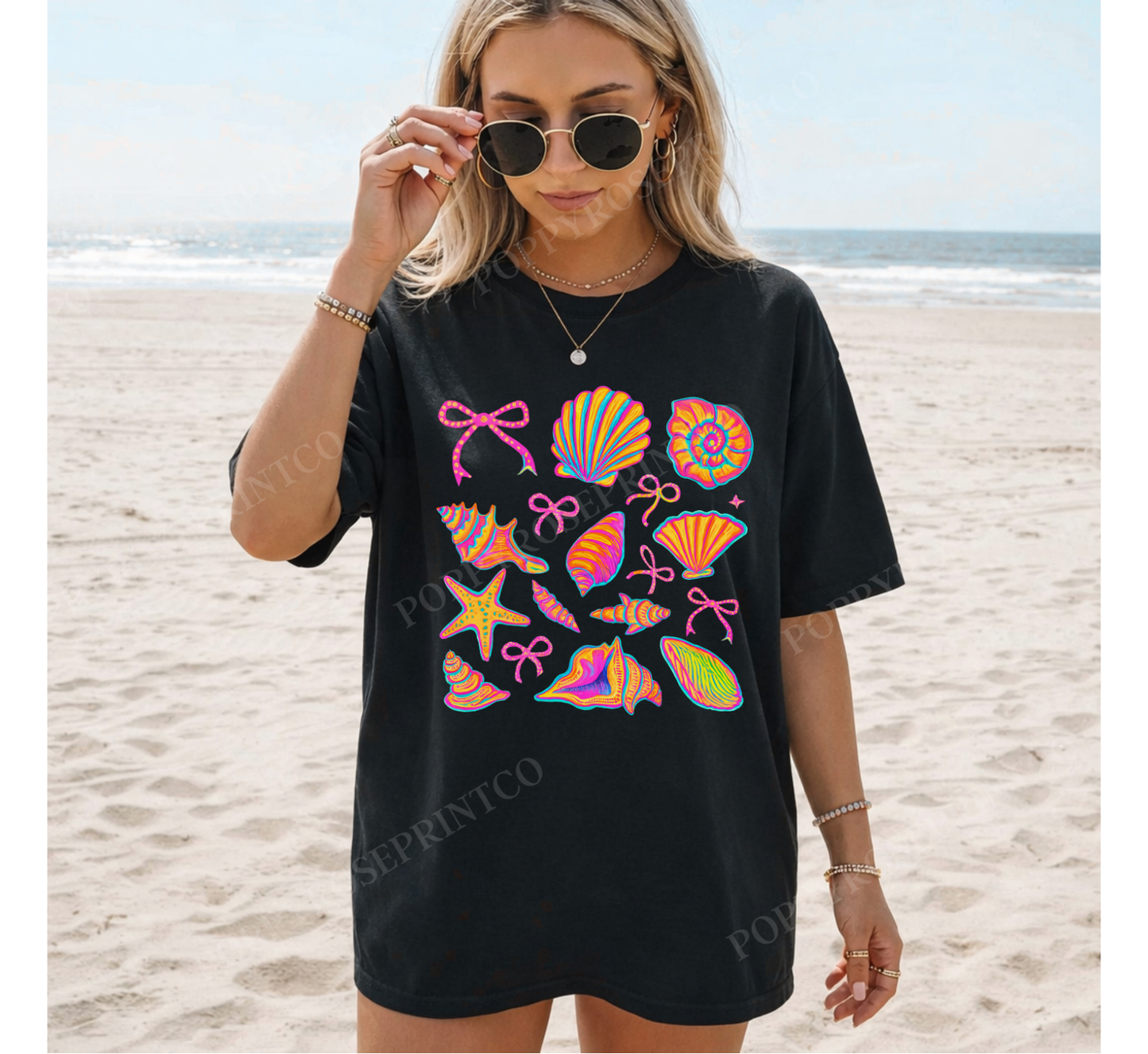 Neon Seashells Comfort Colors Shirt