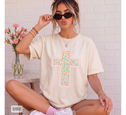 Floral Cross Comfort Colors Shirt