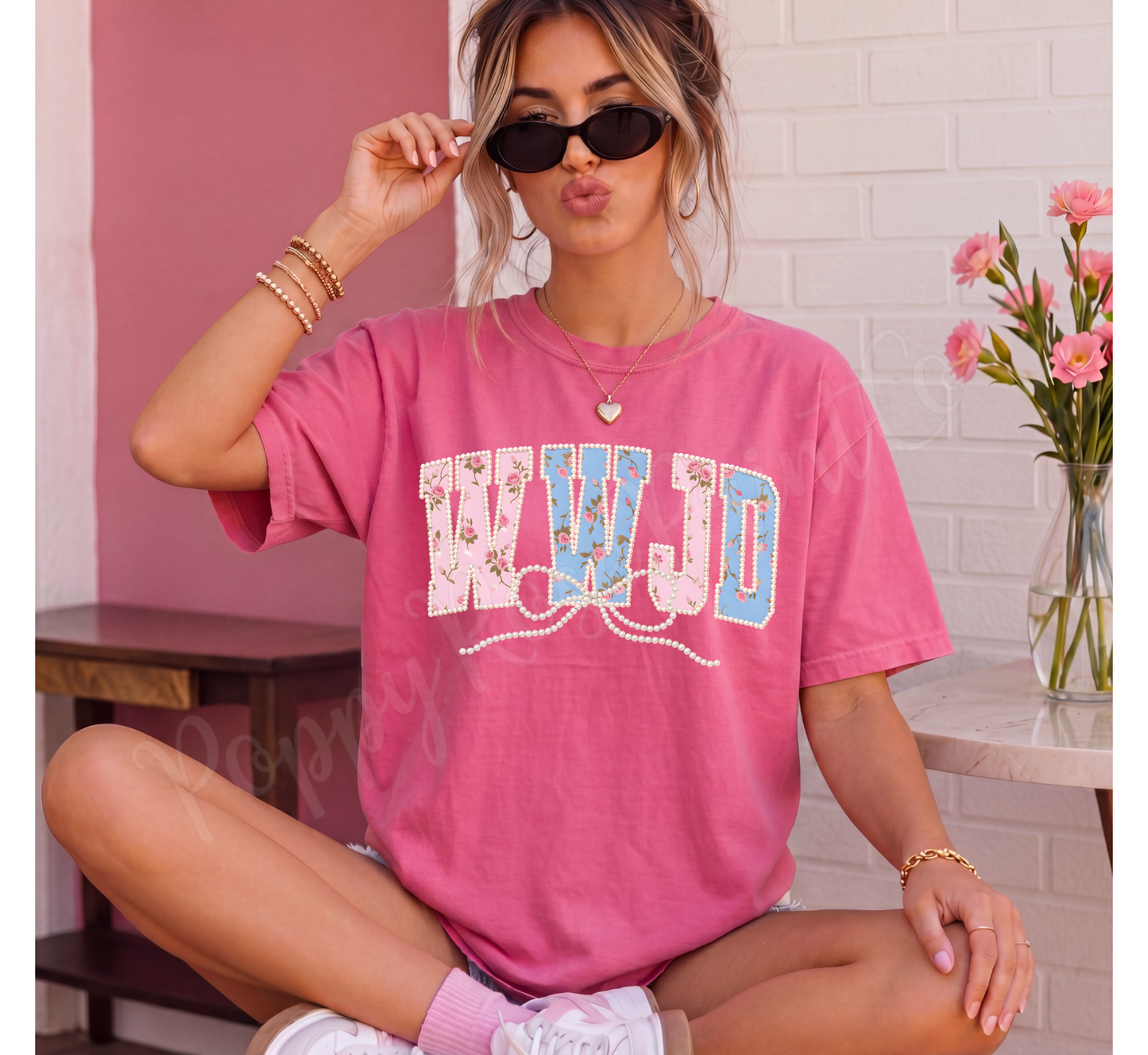 Faux Pearl WWJD Comfort Colors Shirt