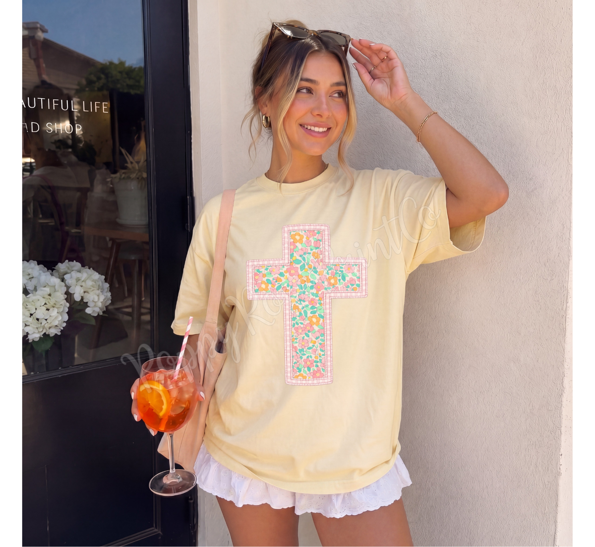 Floral Cross Comfort Colors Shirt