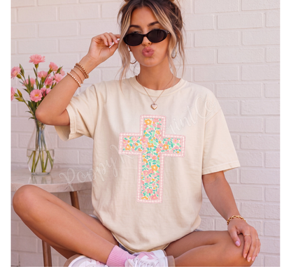Floral Cross Comfort Colors Shirt