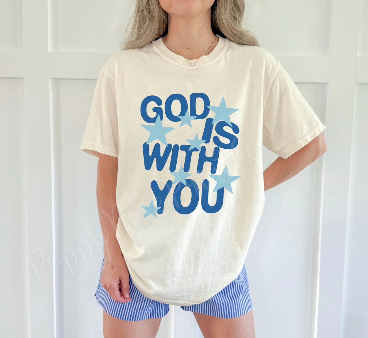 God is With You - Blue Stars Comfort Colors Shirt