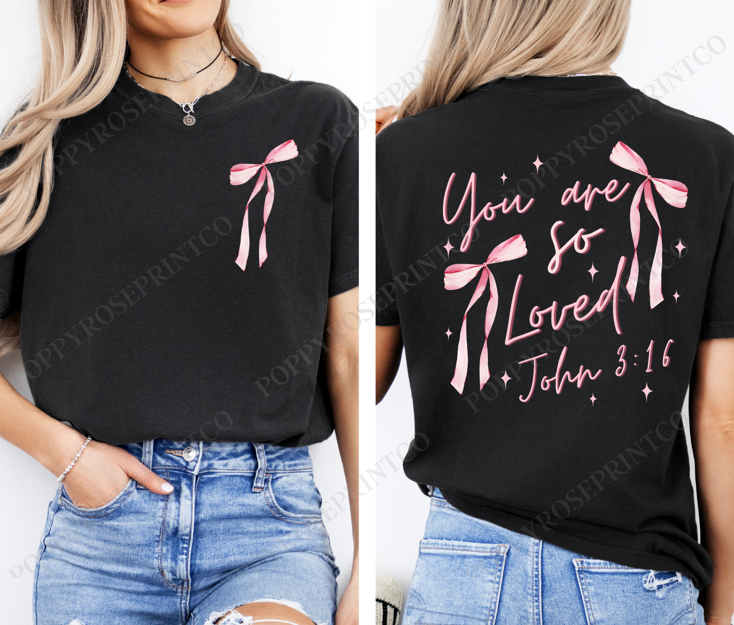 John 3:16 You Are Loved Pink Bow Comfort Colors Shirt