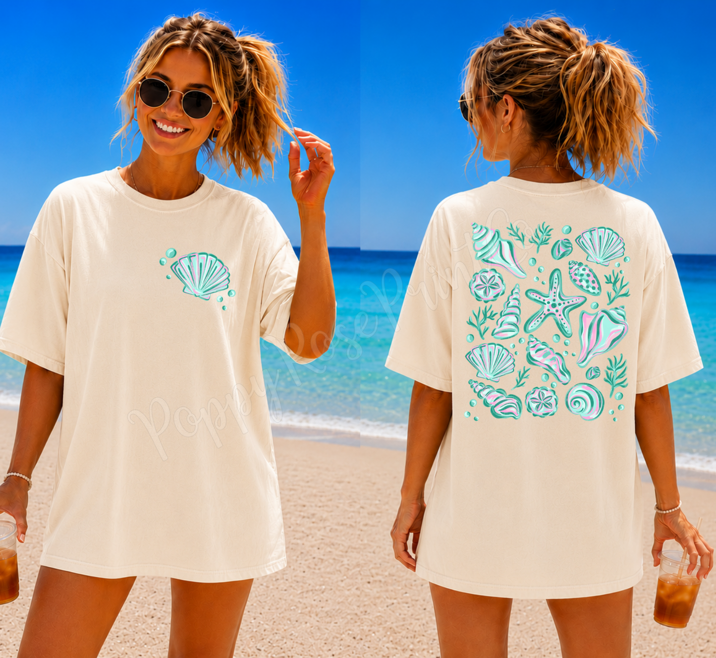 Mint Seashells Front & Back Comfort Colors Shirt